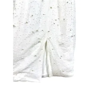 Midnight Doll White Pearl Beaded Midi Dress Small Open Back Rush Birthday thumbnail 7