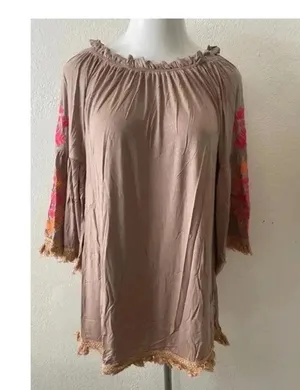 🆕Velzera Floral Embroidered Tassel Peasant Dress Boho L🆕 thumbnail 4