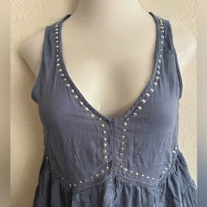Abercrombie & Fitch Silver Sequins Dusty Blue Boho Babydoll Blouse M thumbnail 5
