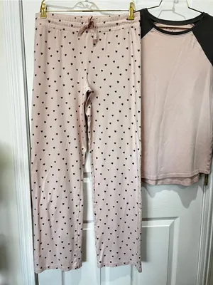 Jijamas Pajama Set Hearts Print Pima Cotton Size Medium Tall Pink Gray thumbnail 6