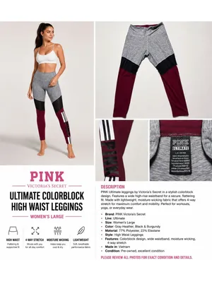 PINK Victoria’s Secret Ultimate Colorblock Leggings Women’s Large Gray Burgundy thumbnail 2