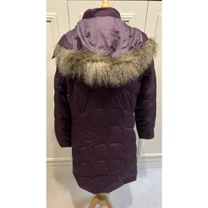 Eddie Bauer Quilted Down Puffer Parka Jacket Purple Long Faux Fur Hood EB650 thumbnail 4