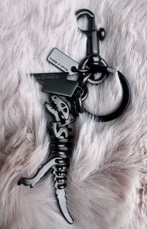 Coach Metal Small Rexy T-Rex Skeleton Puzzle Bag Charm Keychain Gunmetal Rexy thumbnail 1