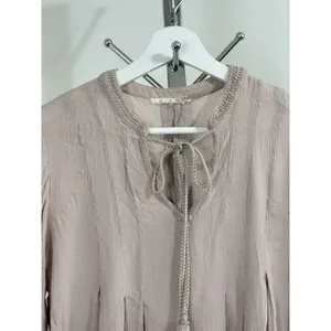 Floreat Anthropologie Boho Peasant Blouse Women Size 8 Rayon Beaded Tie Neck Top thumbnail 4