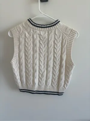 Sunday Best Merino Wool Cream Cable Knit V-Neck Sweater Vest thumbnail 5