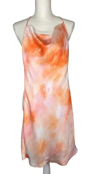 Peppermayo Winona Halter Slip Dress in Peach Tie Dye Mini Dress US 2 NWT thumbnail 1