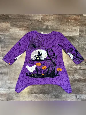 Collections Etc. Vintage Halloween 3/4 Sleeve Purple Blouse Sequins Ghost Medium thumbnail 5