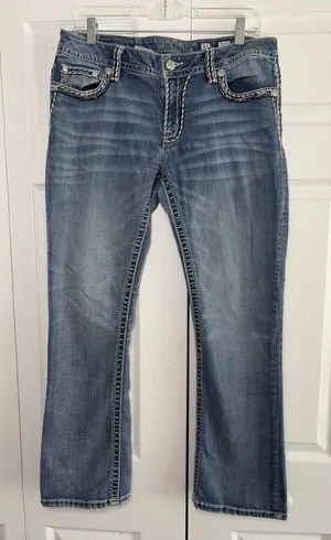 Miss Me Mid Rise Slim Bootcut Womens Size 31 Blue Jeans Y2K Embellished Denim thumbnail 1