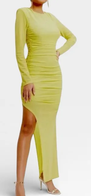 Vici Runched Lime Glitter Bodycon Maxi Long Sleeve Dress SMALL thumbnail 1