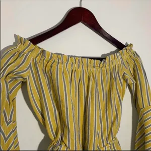 Nasty Gal Yellow Gray Striped Romper Playsuit Bell Sleeves Size 2 XS thumbnail 7