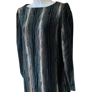 Vintage 80s Black Gold Silver Shimmer Long Sleeve Dress size 7 / 8 Shangri La thumbnail 10