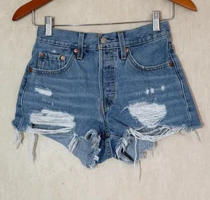 Levi’s Women’s 501 Original Fit High Rise Jean Short Distressed in Med Wash 24 thumbnail 1