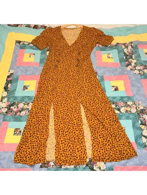 Urban outfitters NWOT $79 Woman’s S Mustard leopard print shortsleeve midi dress thumbnail 5