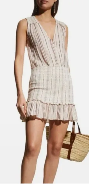 Veronica Beard Medium Cox Smocked Striped Mini Dress Beige Rose Gold Boho Chic thumbnail 1