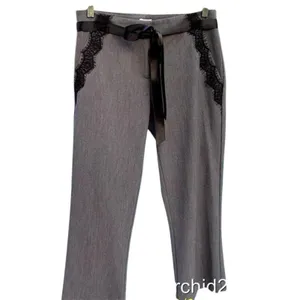 Cache Black Lace Satin Self Belt Gray Bi Stretch Crop Pant New $118 NWT Size 8 thumbnail 3