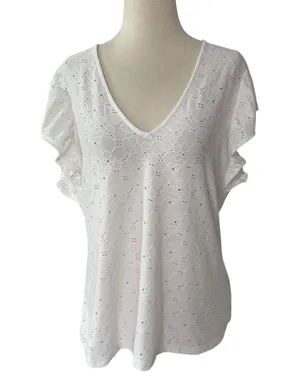 Michael Kors White Eyelet Shirt Women Top Size Large | 4-27 thumbnail 1