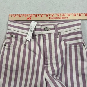 J Crew Everyday Wide Leg Ankle Jeans Womens 24 Purple Striped High Rise New thumbnail 4