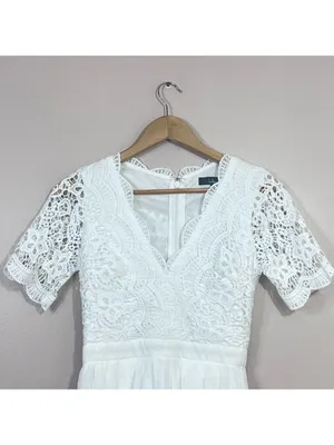 Lulus Lace Boho Dress XS Wedding Shower Rehearsal Bachelorette White Princess thumbnail 5
