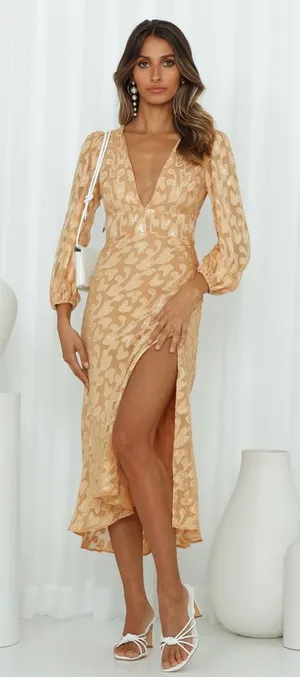 Hello Molly DAY AFFAIRS MIDI DRESS GOLD size thumbnail 1