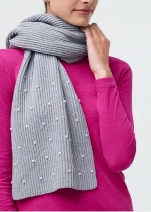 J. Crew Classic Knit Scarf with Pearl Accents - Light Gray thumbnail 1