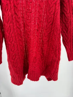Ralph Lauren Red Cable-Knit cowl neck Cardigan S open front wool mohair angora thumbnail 4