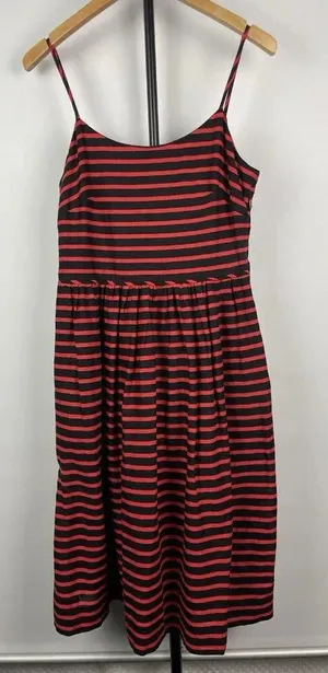 J. Crew Red Black Sleeveless Derby Striped Linen‎ Blend Cocktail Dress Size 0 thumbnail 1