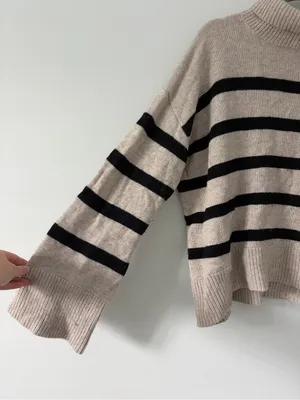 THE RESET R Label Black Tan Wool Cashmere Knit Wide Sleeve Turtleneck Sweater XL thumbnail 3