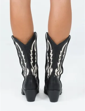 Black and White leather cowboy boots thumbnail 3