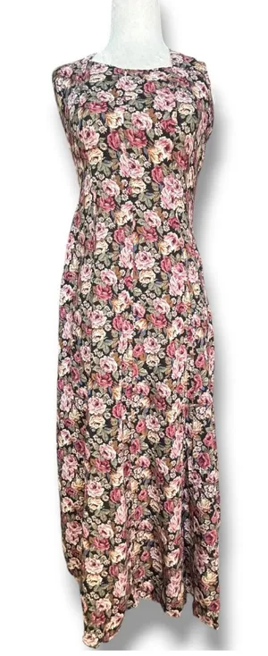 Vintage 90s All That Jazz Rose Floral Open Cross Back Maxi Dress Dark Romantic thumbnail 1