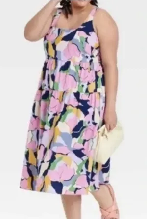 Floral Sleeveless Tiered Midi Dress With Adjustable Straps Plus Size no tag thumbnail 1