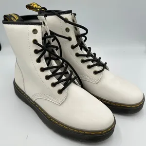 Dr. Martens Zavala White Leather Combat Boots Lace Up Womens 9 Grunge Festival‎ thumbnail 1