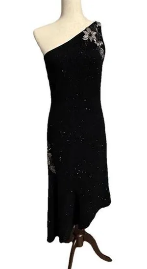 Vintage Jessica McClintock Black Asymmetrical One Shoulder Cocktail Dress thumbnail 1