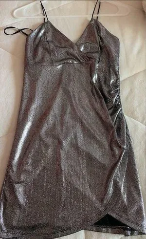 NWT FOREVER 21 SILVER METALLIC PARTY Mini Dress size S Holiday New Years Eve thumbnail 1