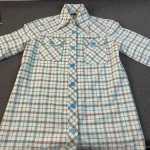 Jeanette Maternities Blouse Women S/M Blue Orange Plaid Top Maternity Boho EUC‎ thumbnail 3