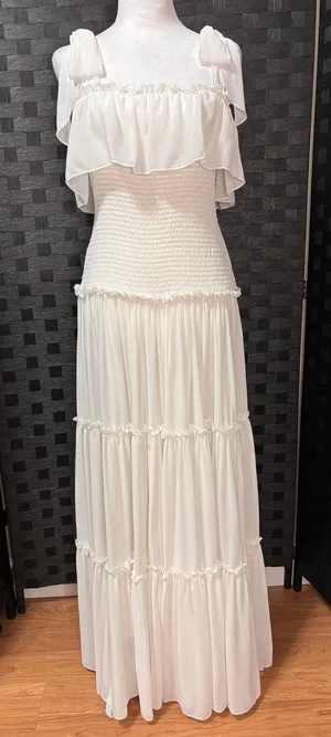 Lulu's Like a Fairy Tale White Tiered Maxi Dress S Bridal Ethereal Grad Coquette thumbnail 1