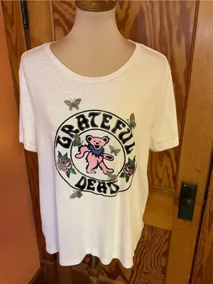 Grateful Dead Lucky Brand Dancing Bear Roses Flocked Graphic Tee XL thumbnail 4