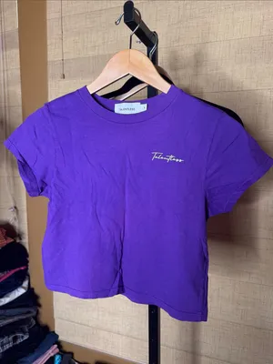 TALENTLESS Purple Cropped Baby Tee Logo T-Shirt Size Large Like New thumbnail 2