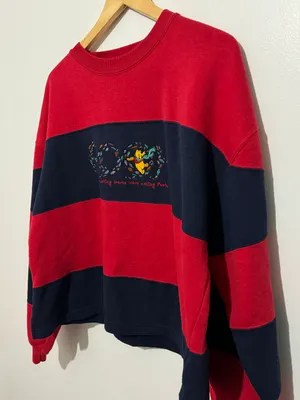 Disney Winnie The Pooh Vintage Sweatshirt Crewneck Striped Red and Blue thumbnail 2