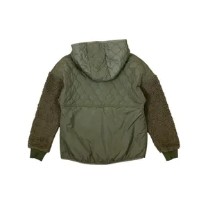 Zara Quilted Sherpa Sleeve Hooded Anorak Pullover Jacket Olive Green‎ XS thumbnail 3
