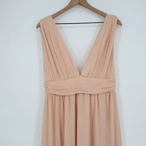 Lulus Heavenly Hues Maxi Dress Women's Medium Blush Pleated V-Neck Front Slit thumbnail 3