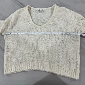 Madewell‎ Womens Cream Chunky Knit V-Neck Pullover Sweater XS Ivory Relaxed Fit thumbnail 5