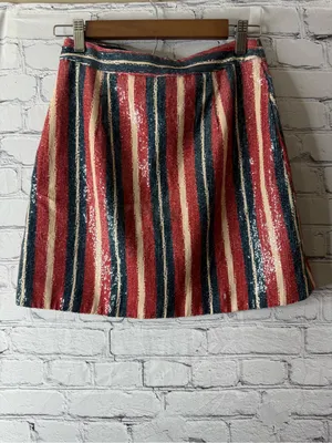 Zara Striped Sequin A-Line Mini Skirt in Red, Navy & Cream size xs thumbnail 4
