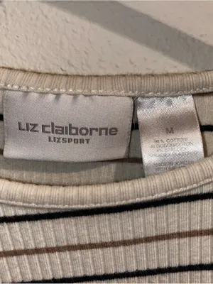Liz Claiborne Cream Top with Black and Brown Stripes thumbnail 4