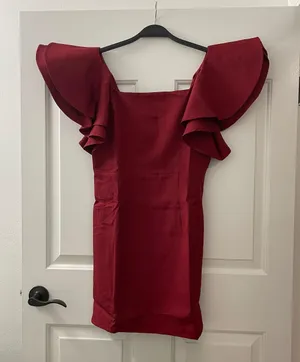 The Clothing Exchange Company | NWOT | Square Neck Ruffle Sleeve Dress | L | Burgundy | CD02485 thumbnail 1