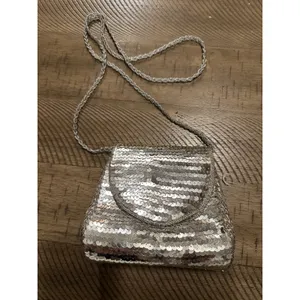 Vintage Silver‎ Sequin & Bead Crossbody Mini Bag // Y2K Disco Glam Evening Purse thumbnail 2