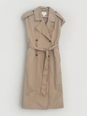 NEW H&M Sleeveless Trench Coat Layering Dress Tan Khaki Womens SMALL Belted thumbnail 5