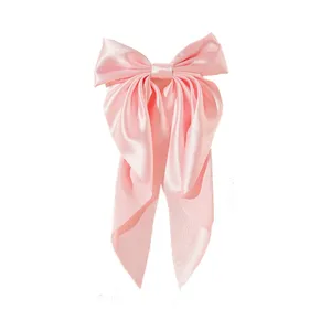 Amazon Elegant Pink Satin Hair Bow Clip thumbnail 2