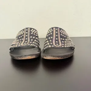 Colleen Cordero Silver Studded Slide Sandals Womens 9 Black Leather Slip On Flat thumbnail 12