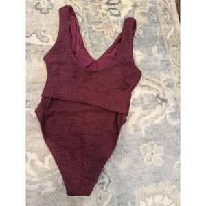 Montce Maroon Crochet Kim One-Piece Belted Swimsuit XL NEW thumbnail 9