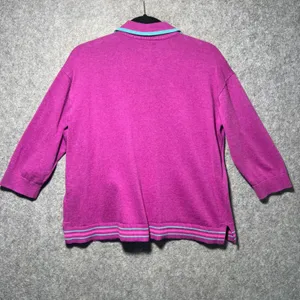 Lands End Magenta Pink Polo 3/4 Sleeve‎ Collared Knit Sweater Top Size M thumbnail 6
